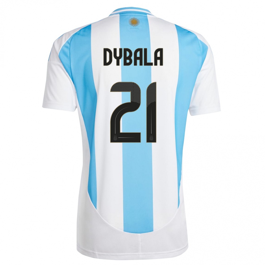 Niño Fútbol Camiseta Argentina Paulo Dybala #21 Blanco Azul 1ª Equipación 24-26 Perú