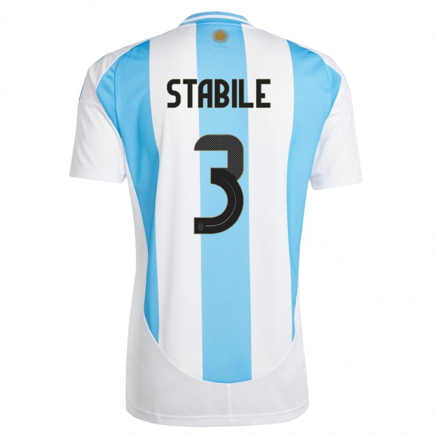 Niño Fútbol Camiseta Argentina Eliana Stabile #3 Blanco Azul 1ª Equipación 24-26 Perú