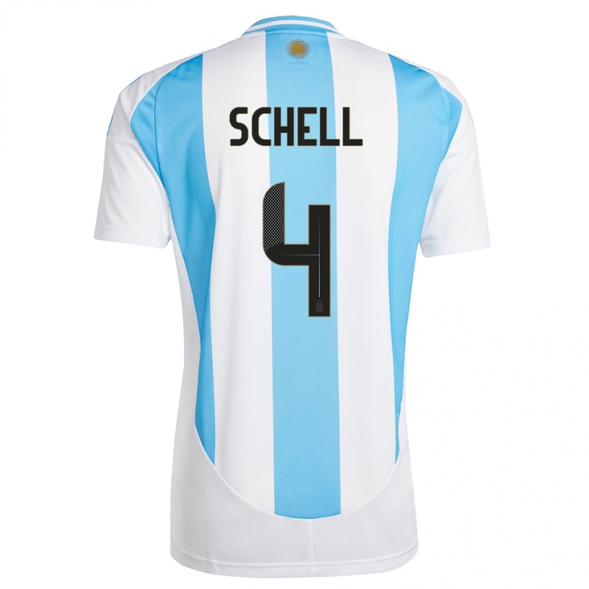 Niño Fútbol Camiseta Argentina Sofia Schell #4 Blanco Azul 1ª Equipación 24-26 Perú