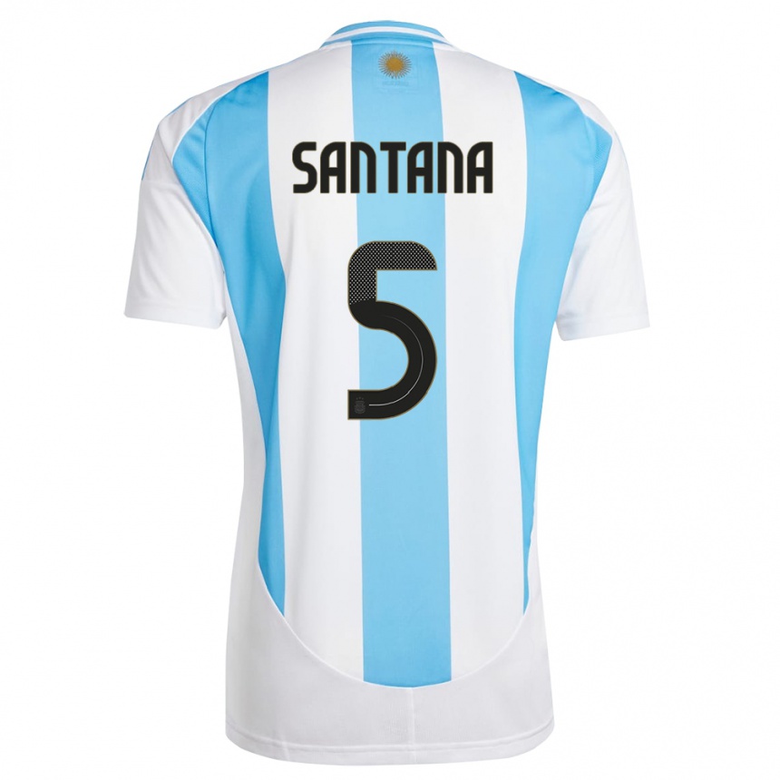 Niño Fútbol Camiseta Argentina Vanesa Santana #5 Blanco Azul 1ª Equipación 24-26 Perú