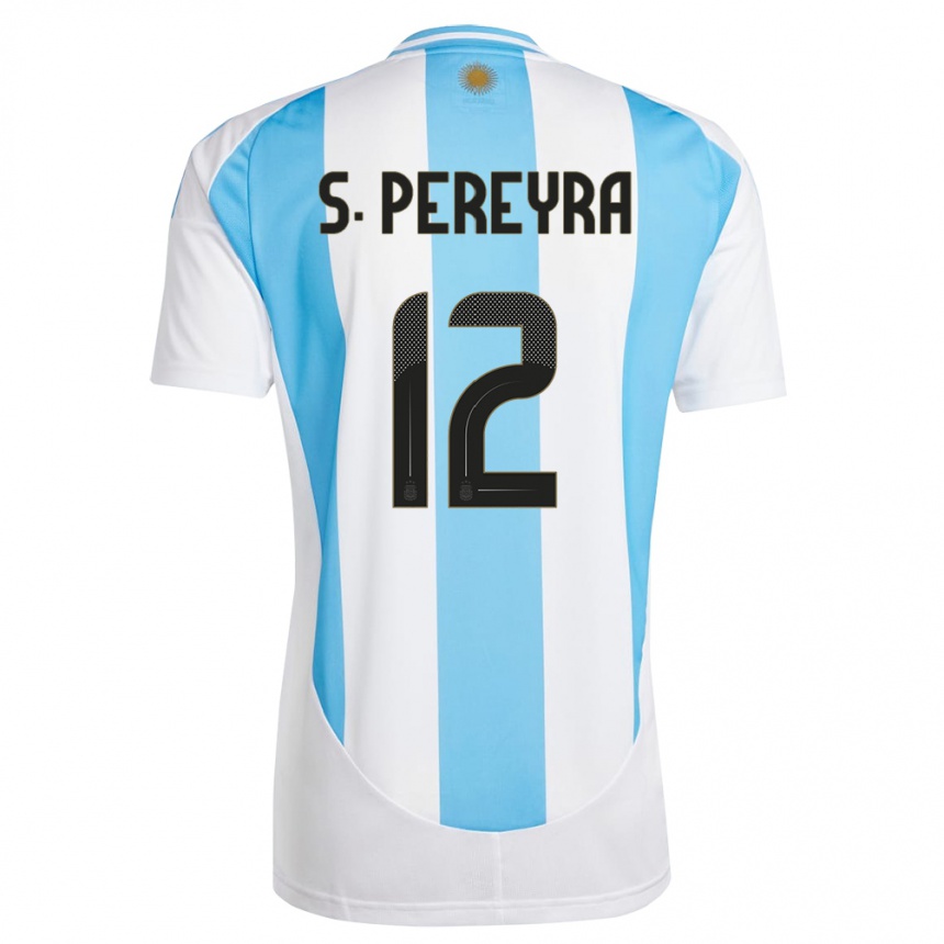 Niño Fútbol Camiseta Argentina Solana Pereyra #12 Blanco Azul 1ª Equipación 24-26 Perú