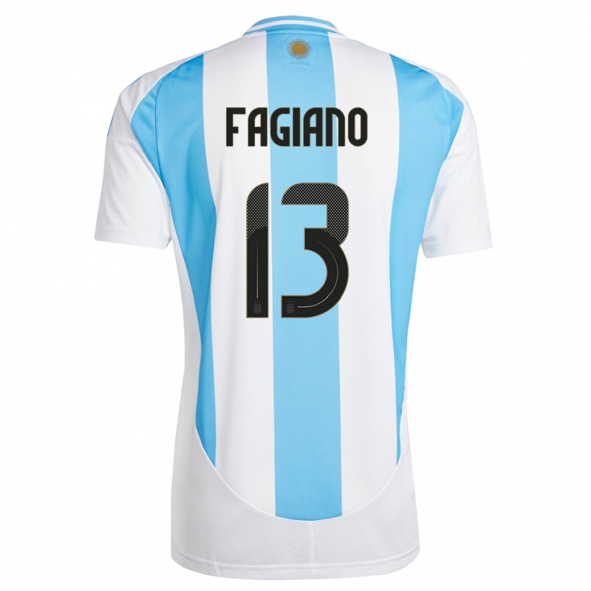 Niño Fútbol Camiseta Argentina Paloma Fagiano #13 Blanco Azul 1ª Equipación 24-26 Perú