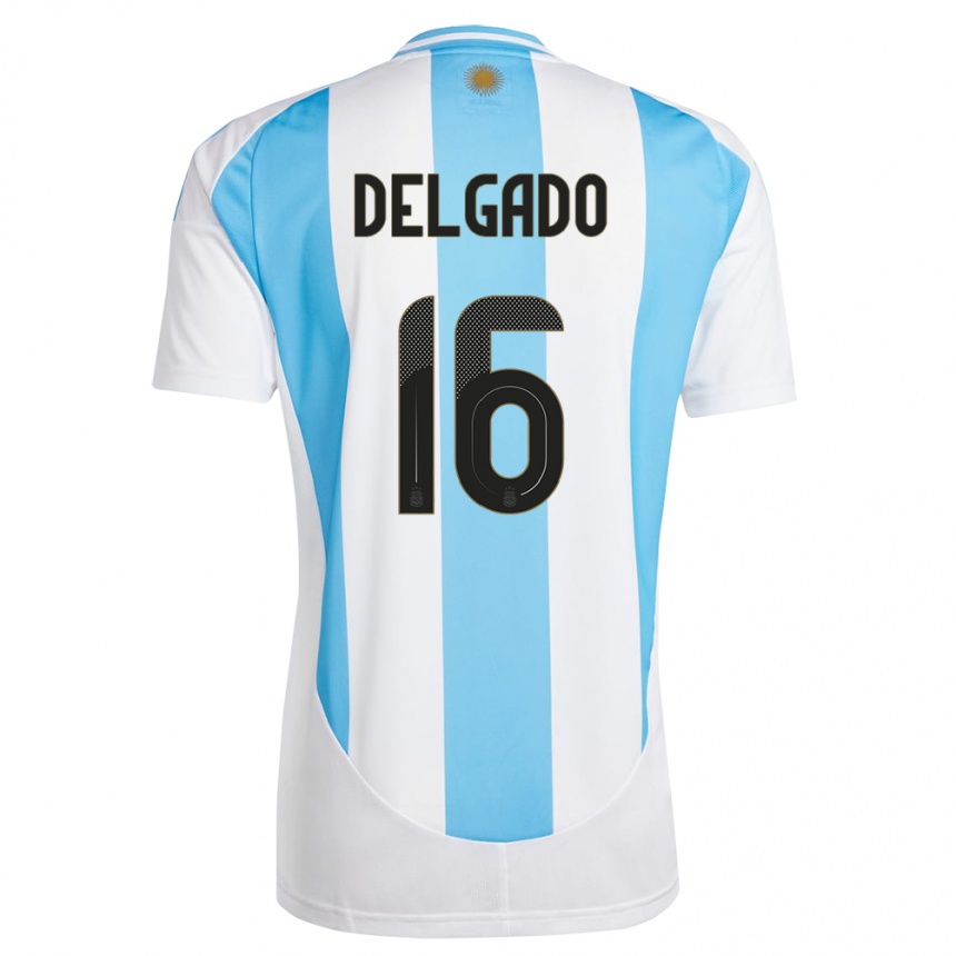 Niño Fútbol Camiseta Argentina Marina Delgado #16 Blanco Azul 1ª Equipación 24-26 Perú