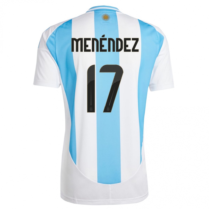 Niño Fútbol Camiseta Argentina Milagros Menendez #17 Blanco Azul 1ª Equipación 24-26 Perú