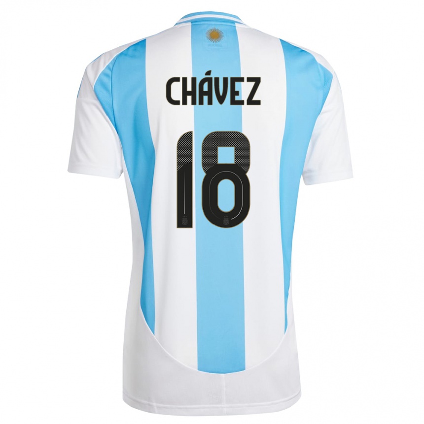 Niño Fútbol Camiseta Argentina Gabriela Chavez #18 Blanco Azul 1ª Equipación 24-26 Perú