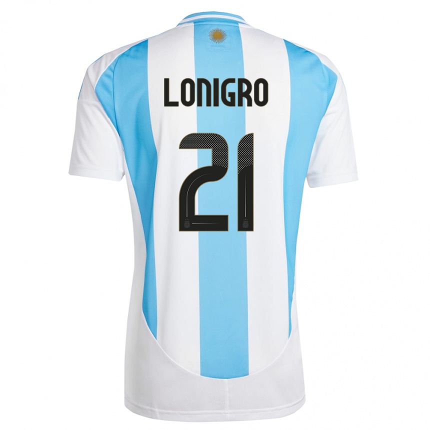 Niño Fútbol Camiseta Argentina Erica Lonigro #21 Blanco Azul 1ª Equipación 24-26 Perú