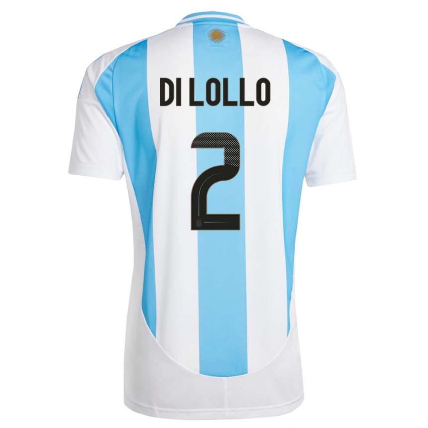 Niño Fútbol Camiseta Argentina Lautaro Di Lollo #2 Blanco Azul 1ª Equipación 24-26 Perú