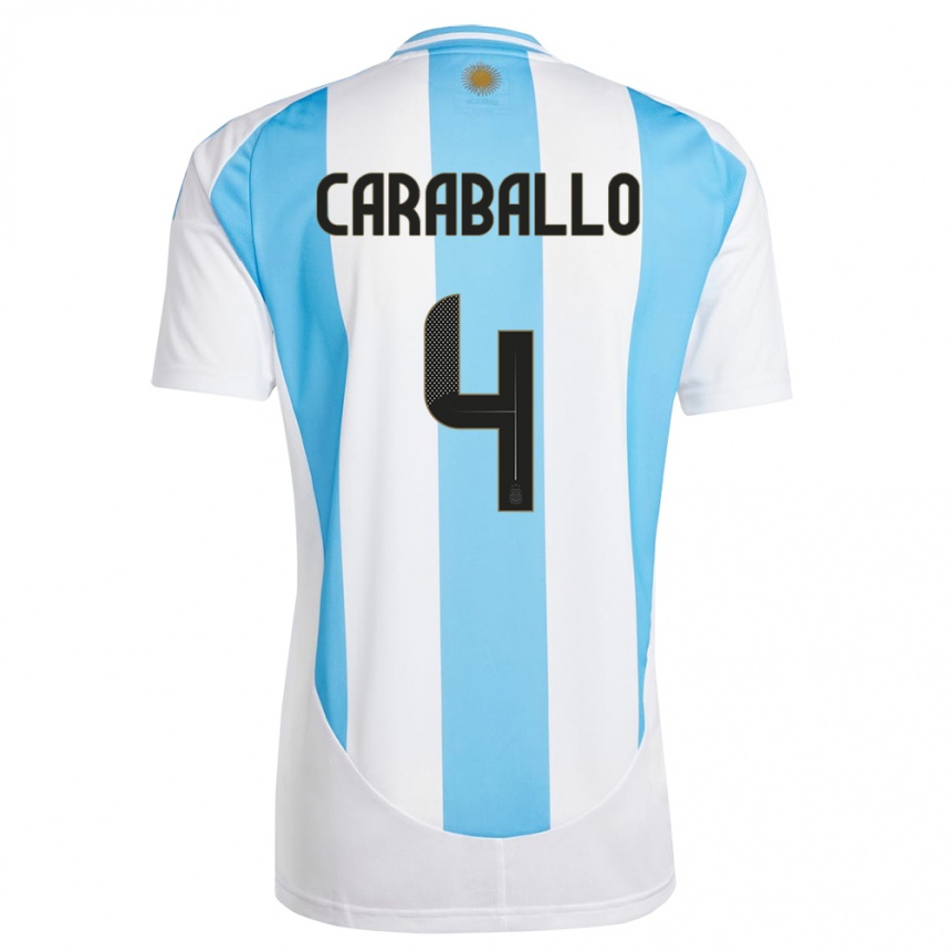 Niño Fútbol Camiseta Argentina Brian Caraballo #4 Blanco Azul 1ª Equipación 24-26 Perú