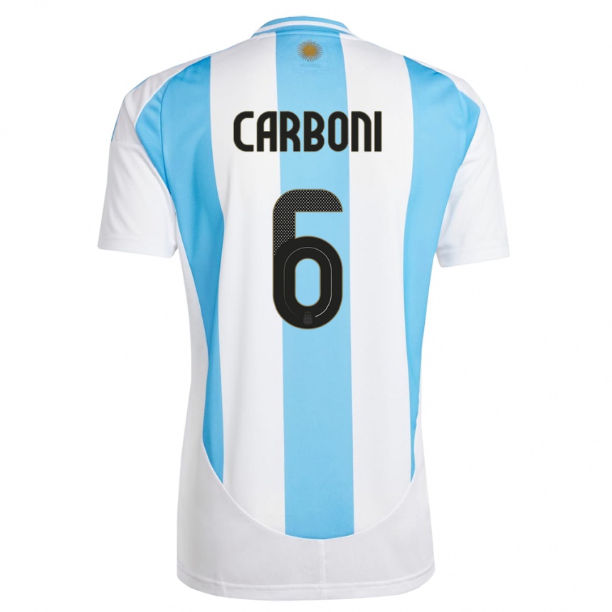 Niño Fútbol Camiseta Argentina Franco Carboni #6 Blanco Azul 1ª Equipación 24-26 Perú