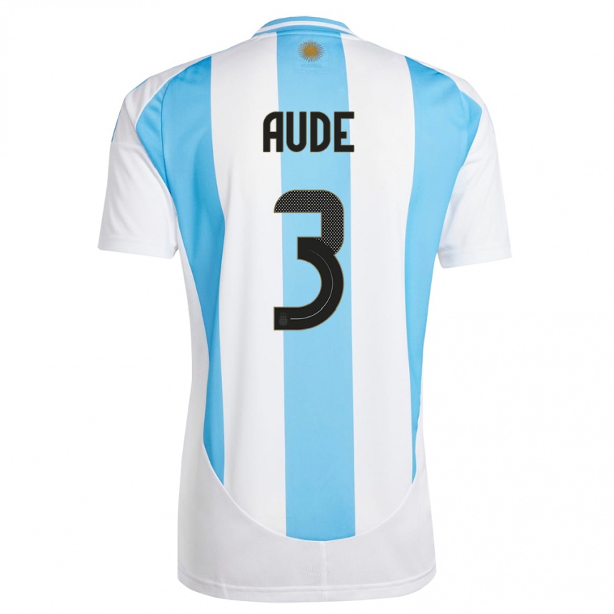 Niño Fútbol Camiseta Argentina Julian Aude #3 Blanco Azul 1ª Equipación 24-26 Perú