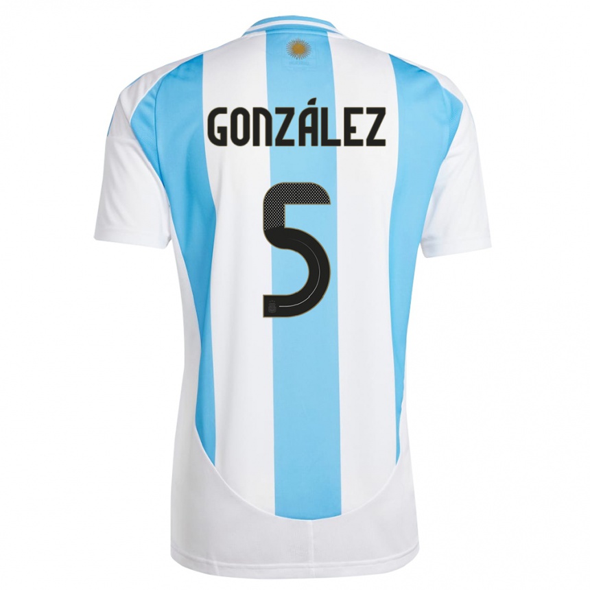 Niño Fútbol Camiseta Argentina Maximiliano Gonzalez #5 Blanco Azul 1ª Equipación 24-26 Perú