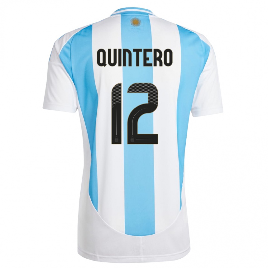 Niño Fútbol Camiseta Argentina Valentino Quintero #12 Blanco Azul 1ª Equipación 24-26 Perú