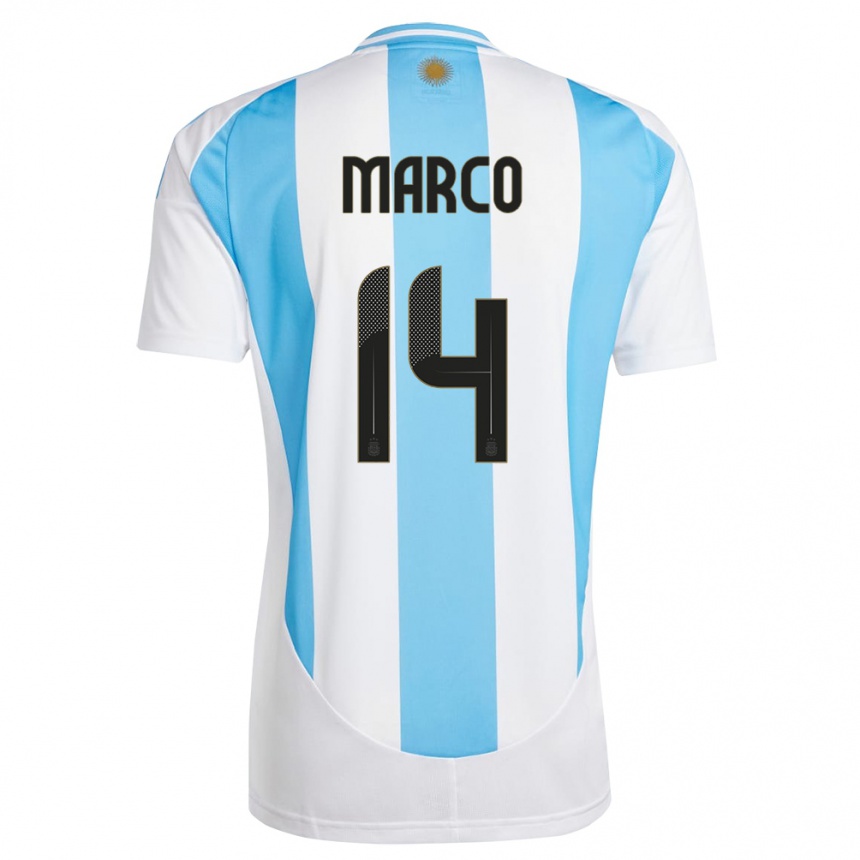 Niño Fútbol Camiseta Argentina Francisco Marco #14 Blanco Azul 1ª Equipación 24-26 Perú