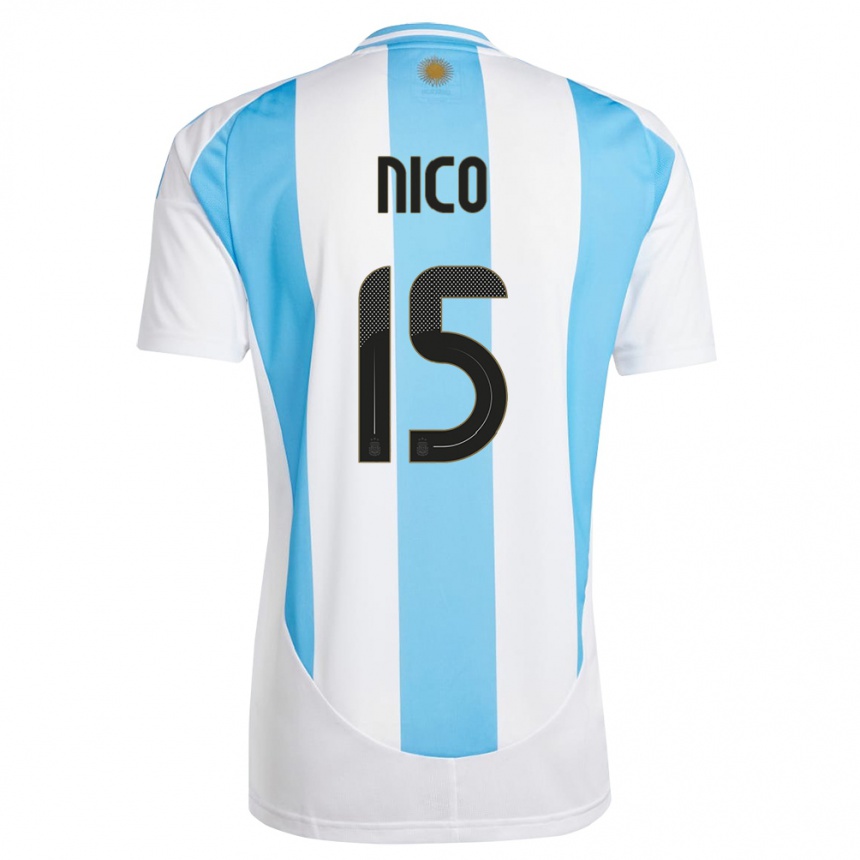 Niño Fútbol Camiseta Argentina Nico #15 Blanco Azul 1ª Equipación 24-26 Perú