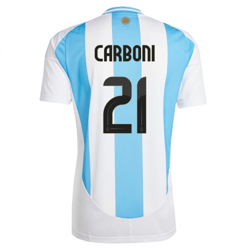 Niño Fútbol Camiseta Argentina Valentin Carboni #21 Blanco Azul 1ª Equipación 24-26 Perú