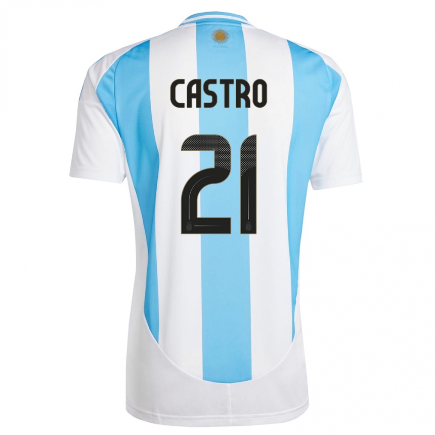 Niño Fútbol Camiseta Argentina Santiago Castro #21 Blanco Azul 1ª Equipación 24-26 Perú