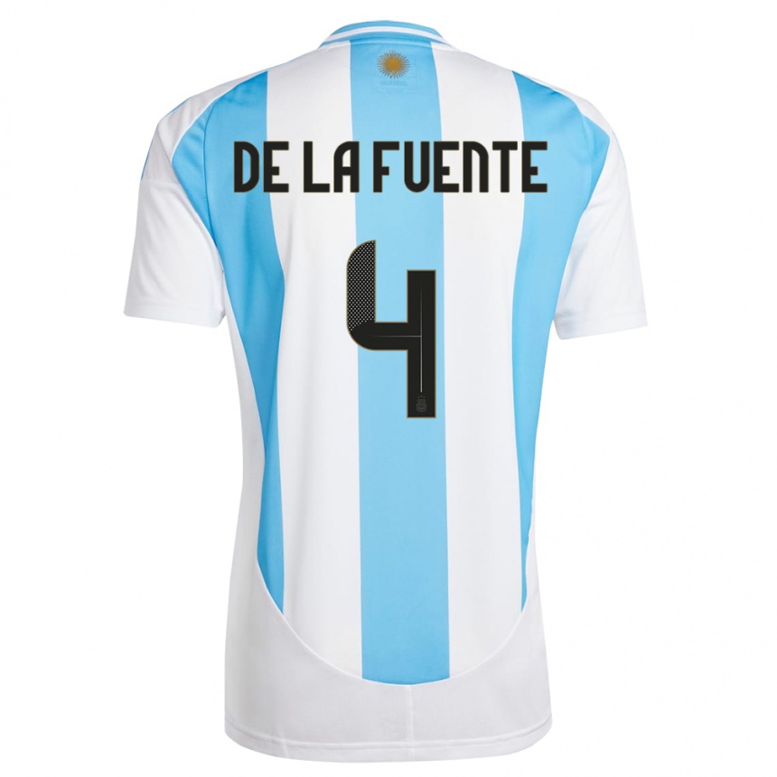 Niño Fútbol Camiseta Argentina Hernan De La Fuente #4 Blanco Azul 1ª Equipación 24-26 Perú