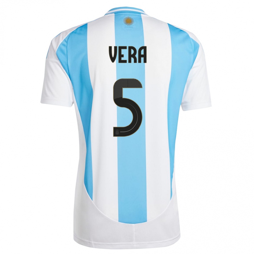 Niño Fútbol Camiseta Argentina Fausto Vera #5 Blanco Azul 1ª Equipación 24-26 Perú