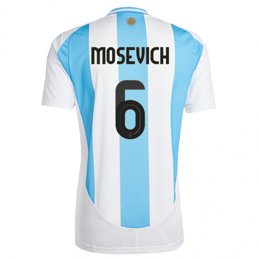 Niño Fútbol Camiseta Argentina Leonel Mosevich #6 Blanco Azul 1ª Equipación 24-26 Perú