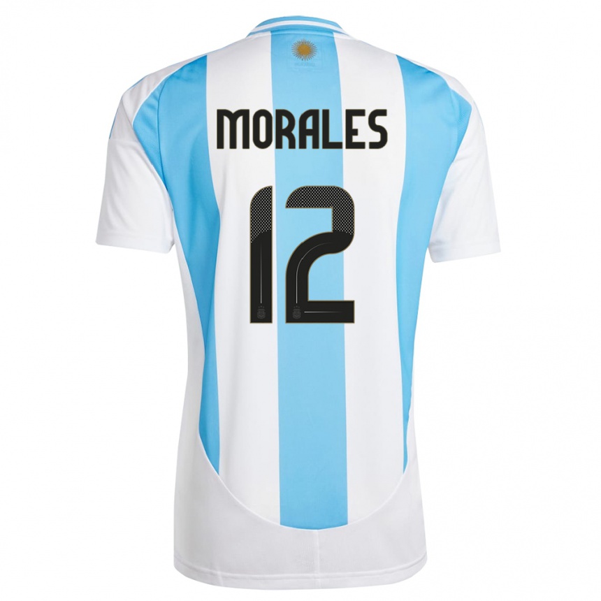 Niño Fútbol Camiseta Argentina Lautaro Morales #12 Blanco Azul 1ª Equipación 24-26 Perú