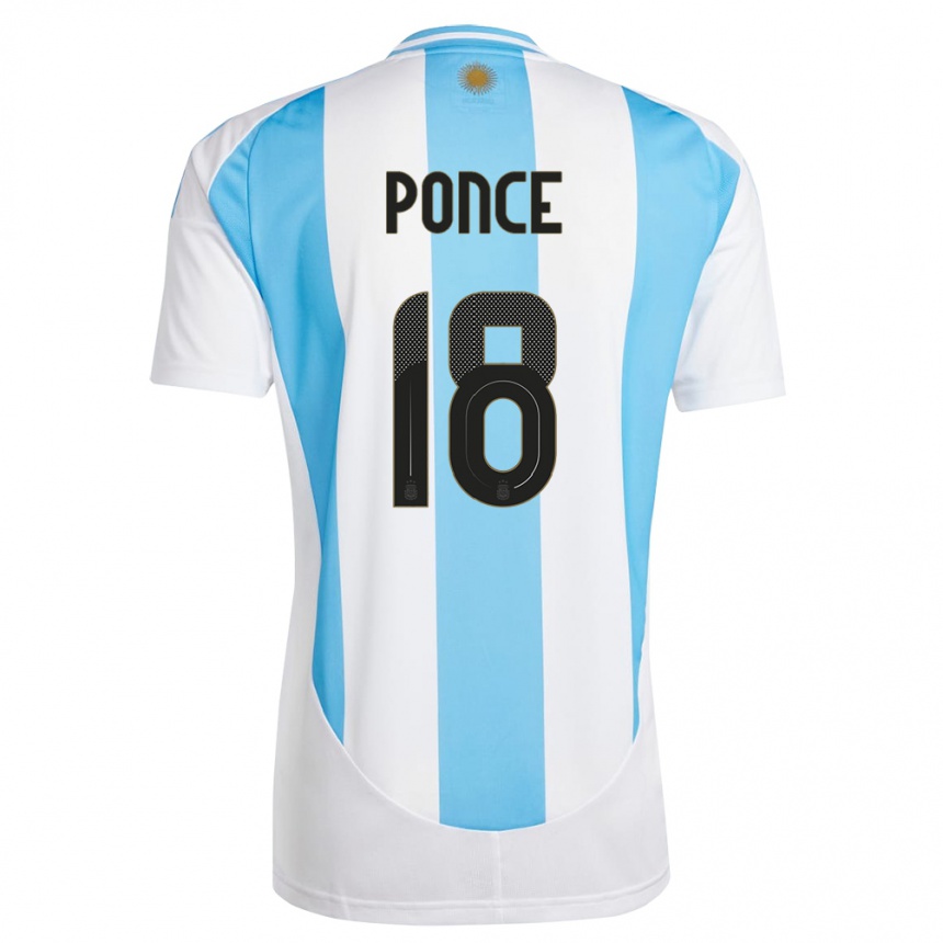 Niño Fútbol Camiseta Argentina Ezequiel Ponce #18 Blanco Azul 1ª Equipación 24-26 Perú