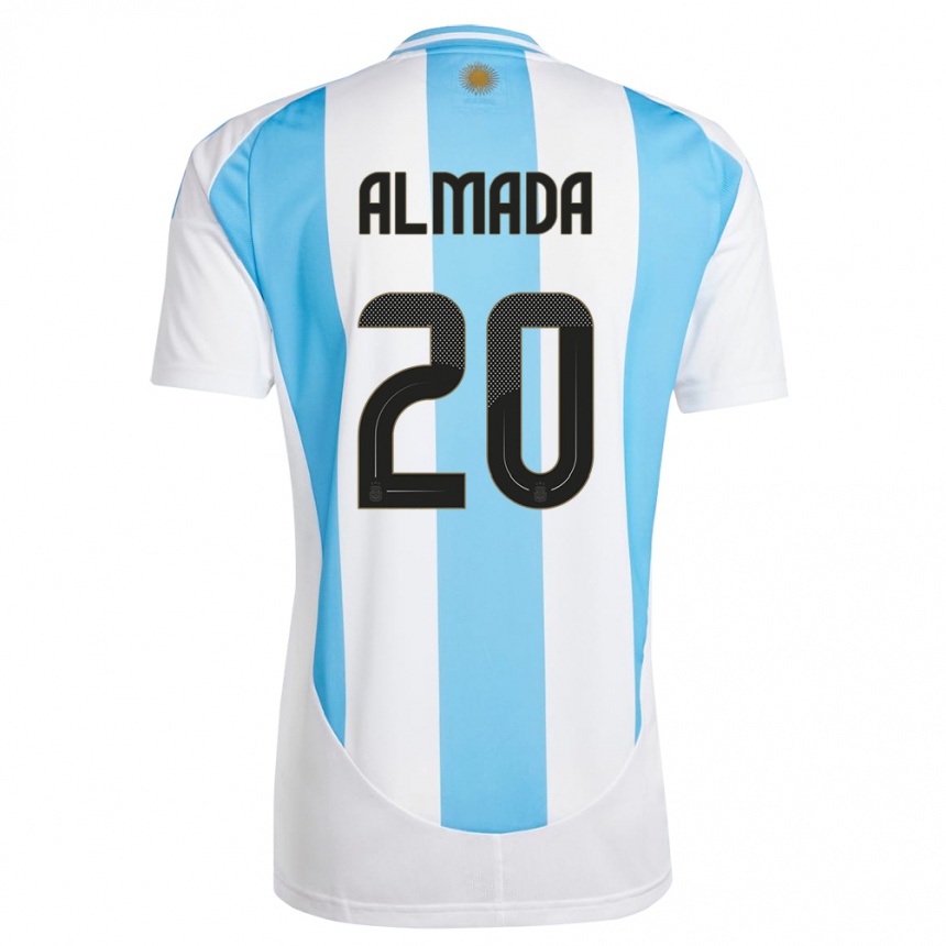 Niño Fútbol Camiseta Argentina Thiago Almada #20 Blanco Azul 1ª Equipación 24-26 Perú