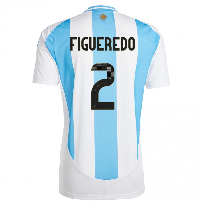 Niño Fútbol Camiseta Argentina Leandro Figueredo #2 Blanco Azul 1ª Equipación 24-26 Perú