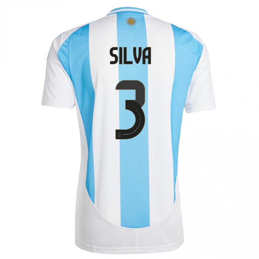 Niño Fútbol Camiseta Argentina Tomas Silva #3 Blanco Azul 1ª Equipación 24-26 Perú