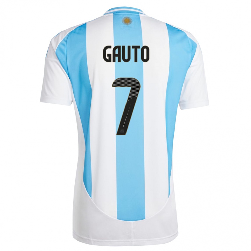 Niño Fútbol Camiseta Argentina Juan Gauto #7 Blanco Azul 1ª Equipación 24-26 Perú