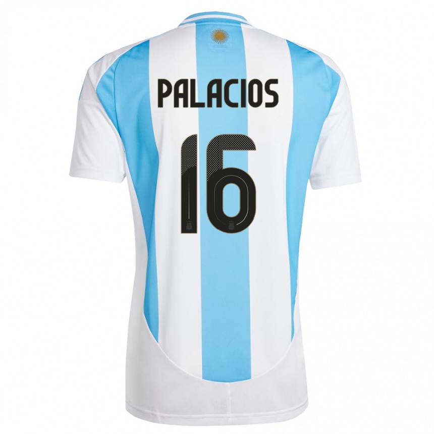 Niño Fútbol Camiseta Argentina Tomas Palacios #16 Blanco Azul 1ª Equipación 24-26 Perú