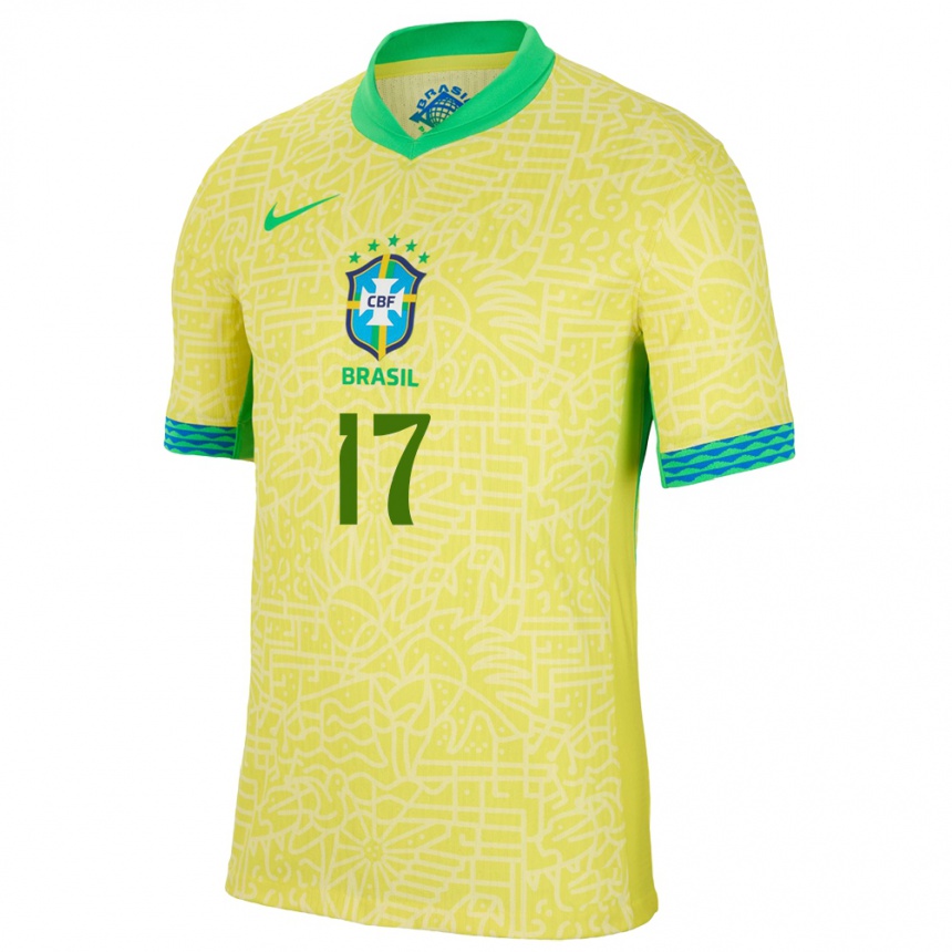 Niño Fútbol Camiseta Brasil Lucas Beraldo #17 Amarillo 1ª Equipación 24-26 Perú