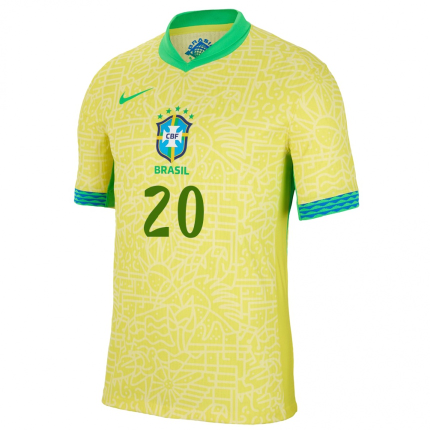 Niño Fútbol Camiseta Brasil Vinicius Junior #20 Amarillo 1ª Equipación 24-26 Perú