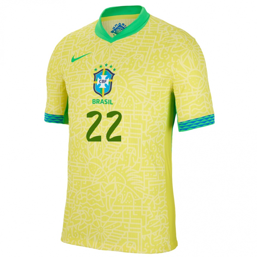 Niño Fútbol Camiseta Brasil Cayo Felipe #22 Amarillo 1ª Equipación 24-26 Perú