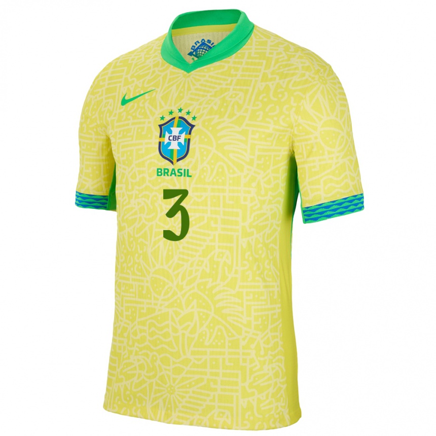 Niño Fútbol Camiseta Brasil Eder Militao #3 Amarillo 1ª Equipación 24-26 Perú