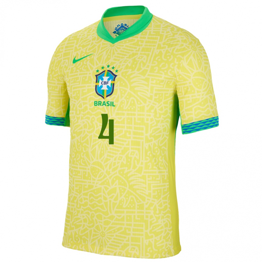 Niño Fútbol Camiseta Brasil Marquinhos #4 Amarillo 1ª Equipación 24-26 Perú