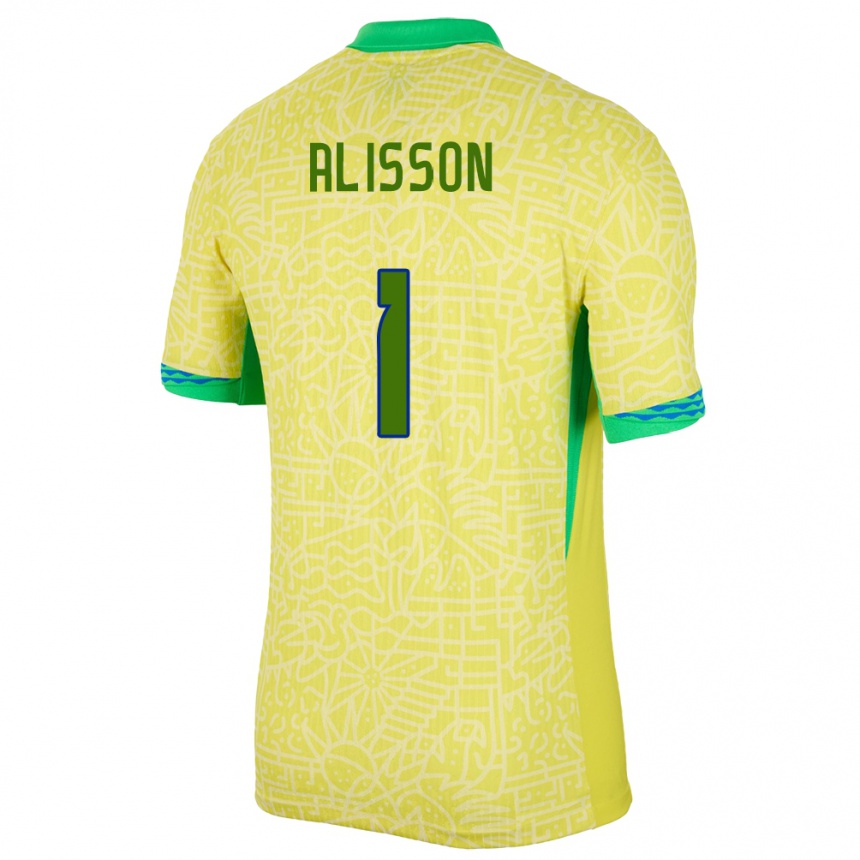 Niño Fútbol Camiseta Brasil Alisson #1 Amarillo 1ª Equipación 24-26 Perú