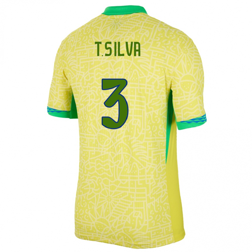 Niño Fútbol Camiseta Brasil Thiago Silva #3 Amarillo 1ª Equipación 24-26 Perú