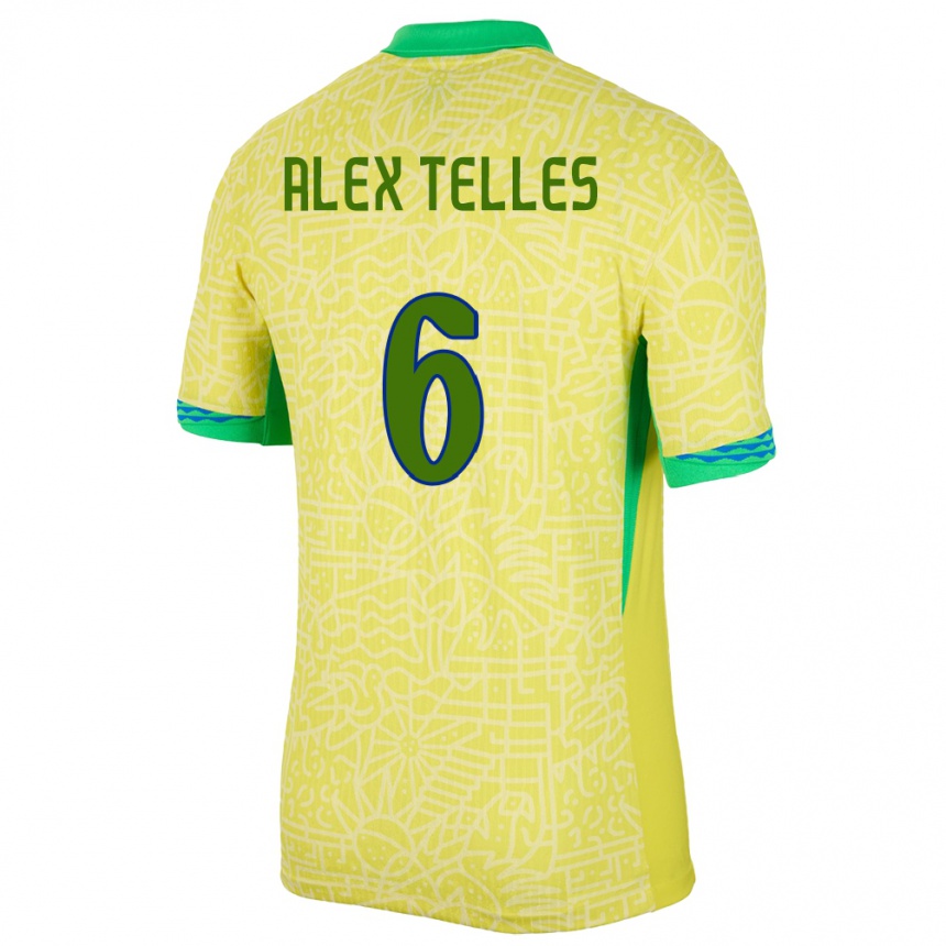 Niño Fútbol Camiseta Brasil Alex Telles #6 Amarillo 1ª Equipación 24-26 Perú