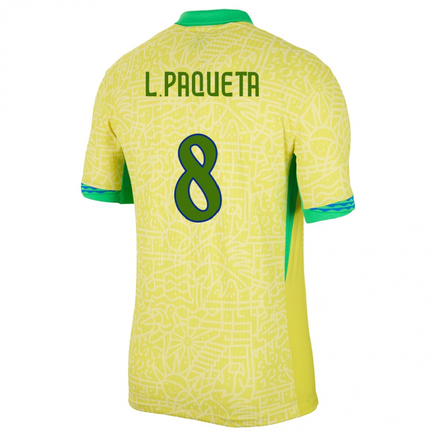 Niño Fútbol Camiseta Brasil Lucas Paqueta #8 Amarillo 1ª Equipación 24-26 Perú