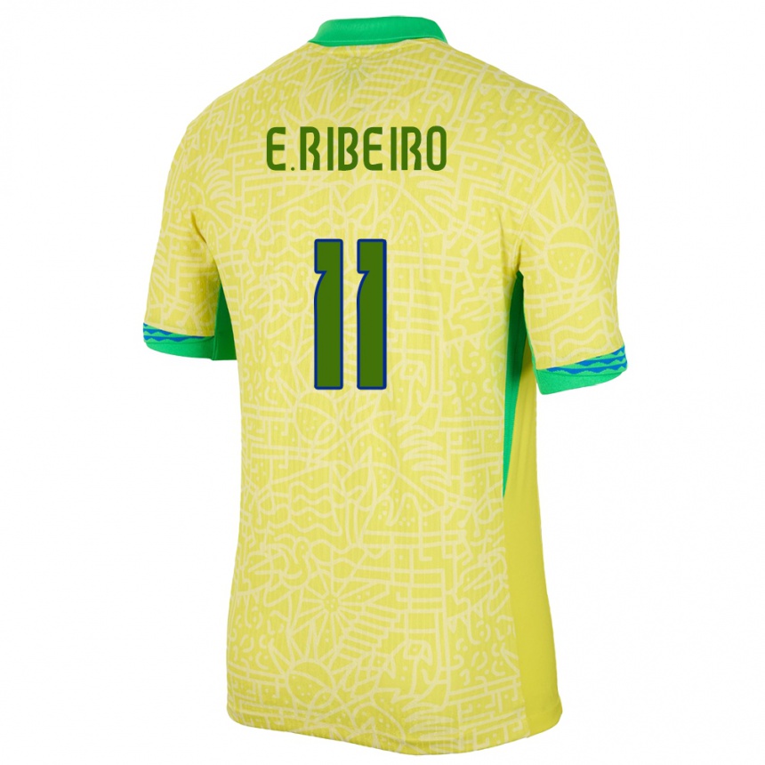 Niño Fútbol Camiseta Brasil Everton Ribeiro #11 Amarillo 1ª Equipación 24-26 Perú