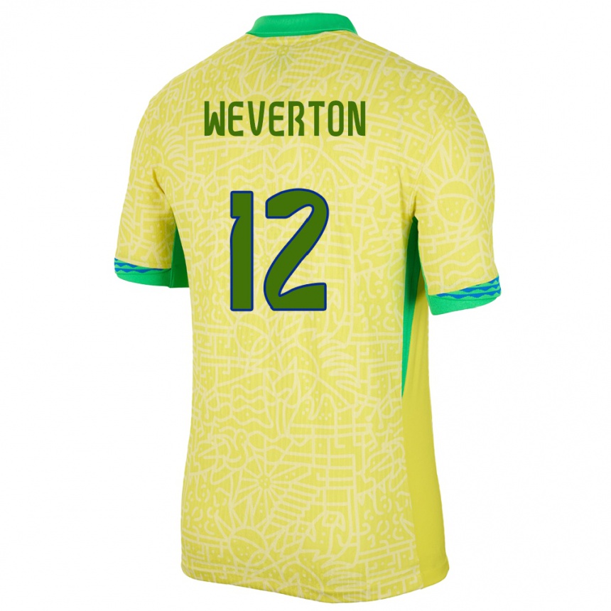 Niño Fútbol Camiseta Brasil Weverton #12 Amarillo 1ª Equipación 24-26 Perú