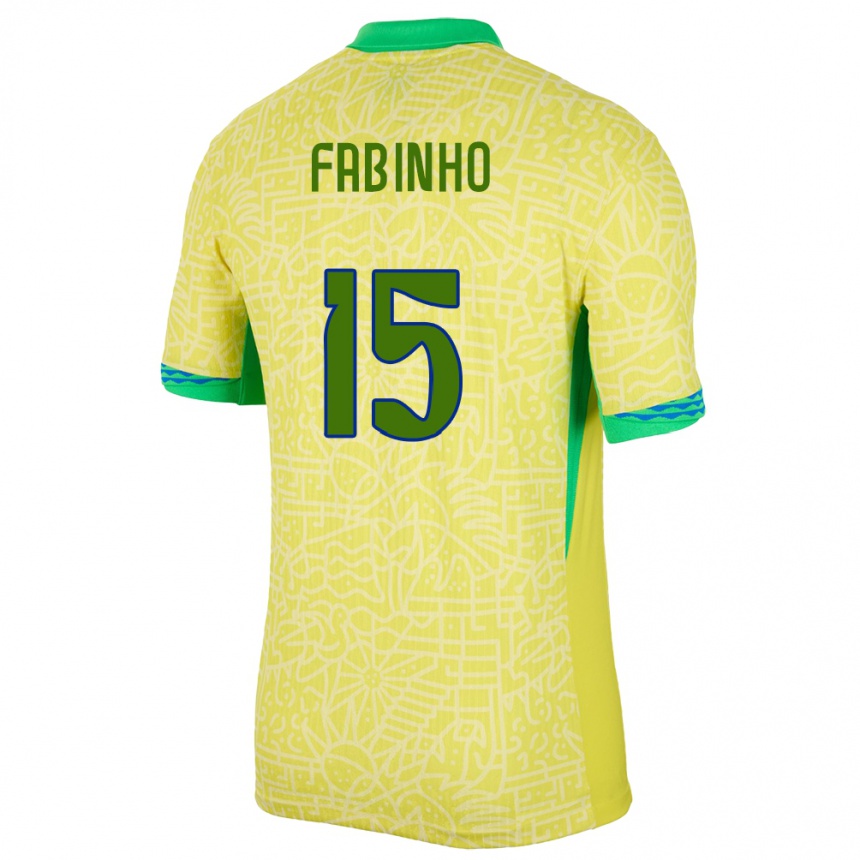 Niño Fútbol Camiseta Brasil Fabinho #15 Amarillo 1ª Equipación 24-26 Perú