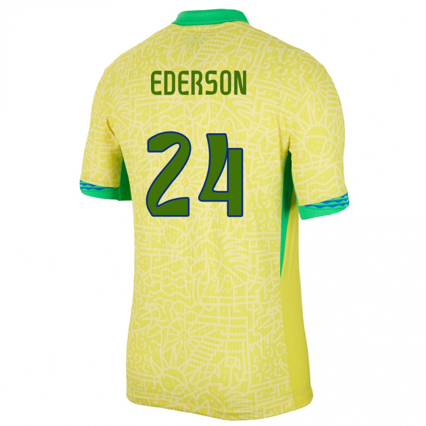 Niño Fútbol Camiseta Brasil Ederson #24 Amarillo 1ª Equipación 24-26 Perú