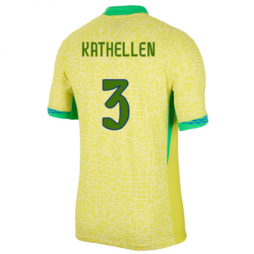 Niño Fútbol Camiseta Brasil Kathellen #3 Amarillo 1ª Equipación 24-26 Perú