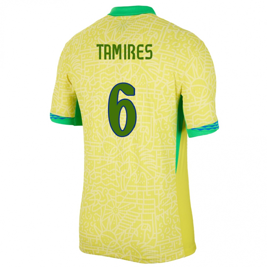 Niño Fútbol Camiseta Brasil Tamires #6 Amarillo 1ª Equipación 24-26 Perú