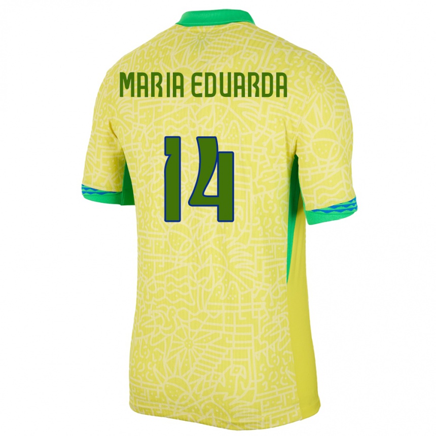 Niño Fútbol Camiseta Brasil Maria Eduarda #14 Amarillo 1ª Equipación 24-26 Perú