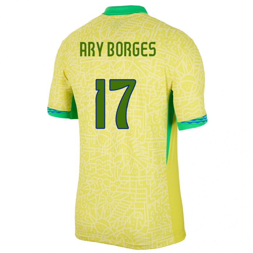 Niño Fútbol Camiseta Brasil Ary Borges #17 Amarillo 1ª Equipación 24-26 Perú