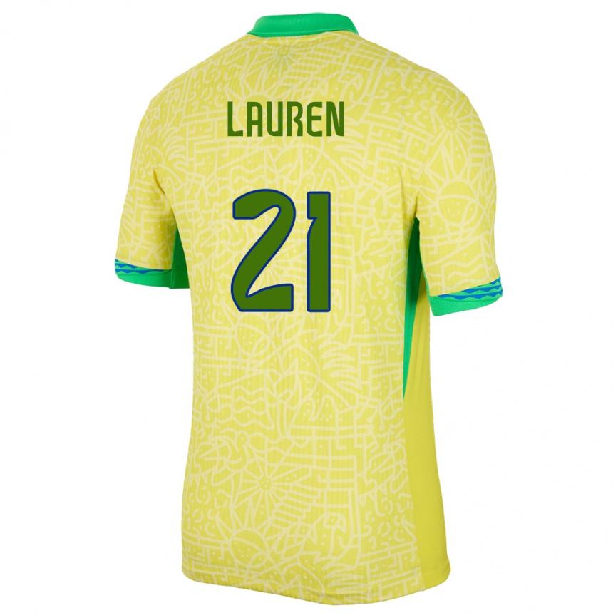 Niño Fútbol Camiseta Brasil Lauren Costa #21 Amarillo 1ª Equipación 24-26 Perú