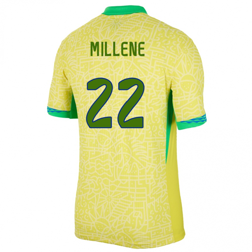 Niño Fútbol Camiseta Brasil Millene #22 Amarillo 1ª Equipación 24-26 Perú