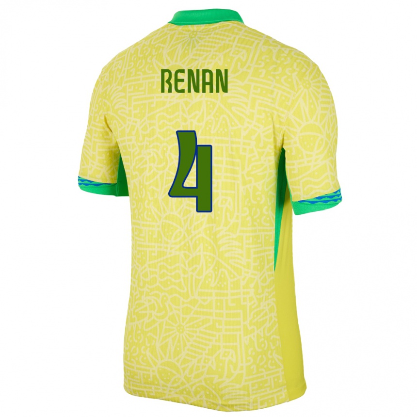 Niño Fútbol Camiseta Brasil Robert Renan #4 Amarillo 1ª Equipación 24-26 Perú